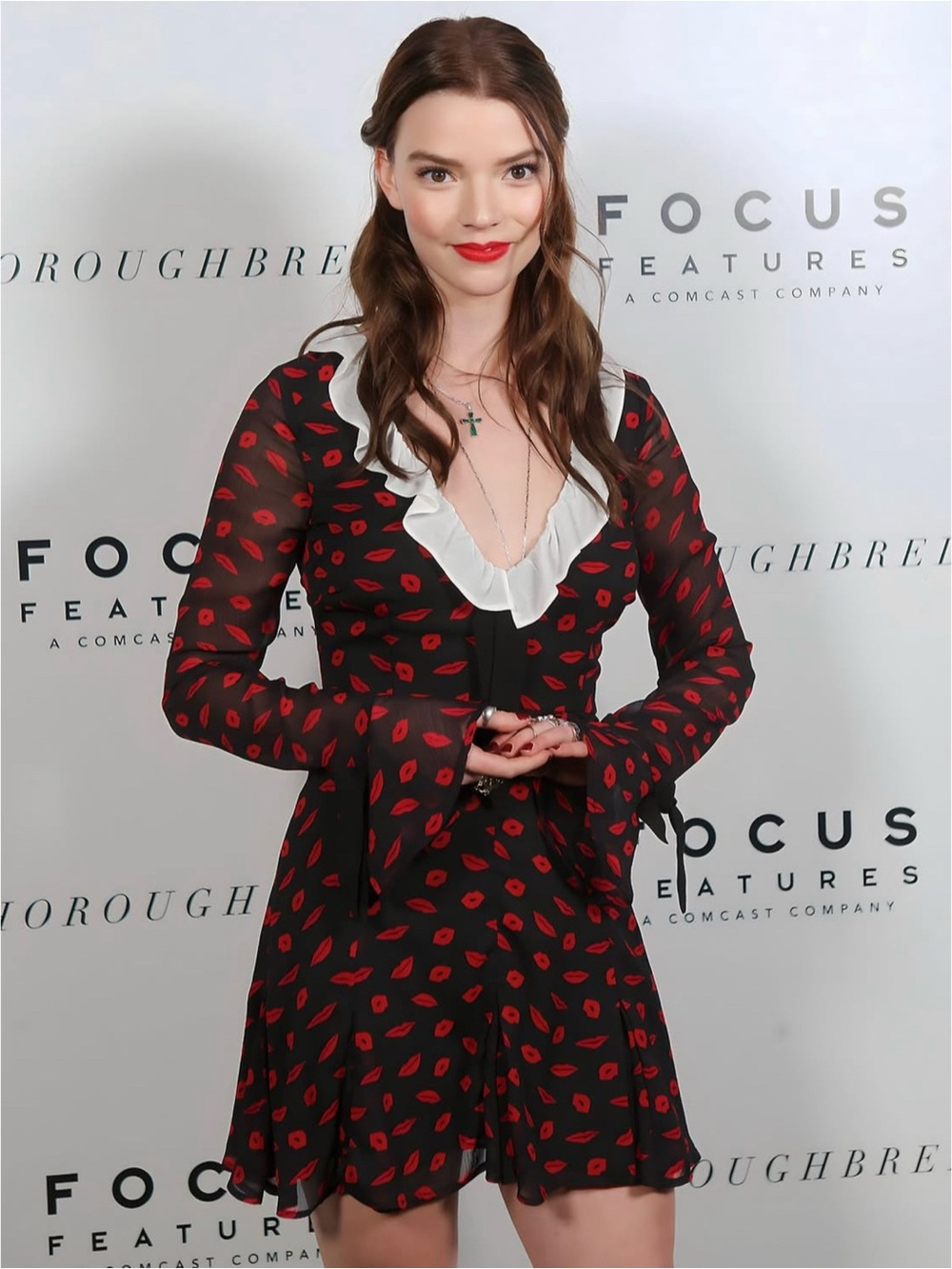 Rare For Love & Lemons Bianca Mini Dress Lip Print Black & Red Medium